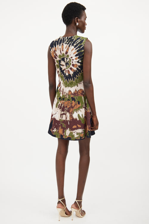 Valentino Brown & Multicolour Woven Tie Dye Dress