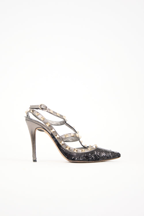 Valentino Sequin Rockstud Cage Pump