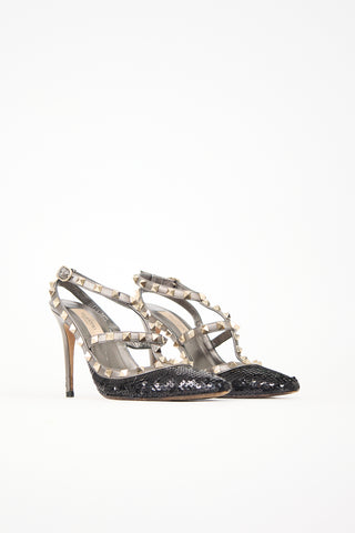 Valentino Sequin Rockstud Cage Pump