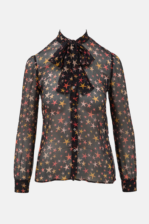 Red Valentino Crinkled Silk Sheer Blouse