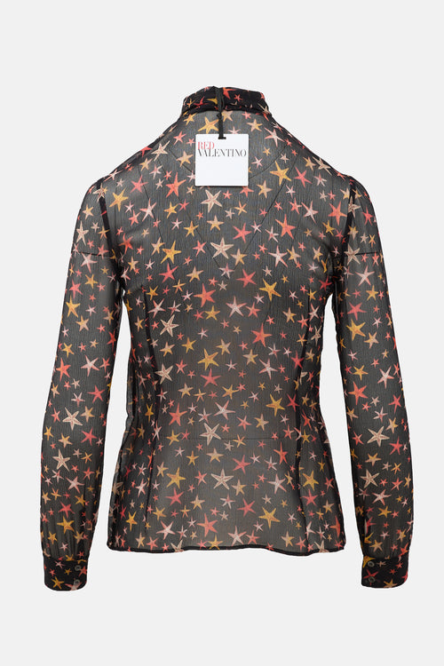 Red Valentino Crinkled Silk Sheer Blouse
