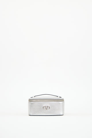 Valentino Silver Metallic Leather VLogo Signature Wash Bag