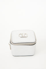 Valentino Silver Metallic Leather VLogo Signature Wash Bag