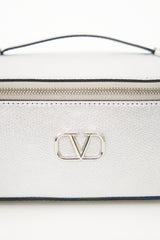 Valentino Silver Metallic Leather VLogo Signature Wash Bag