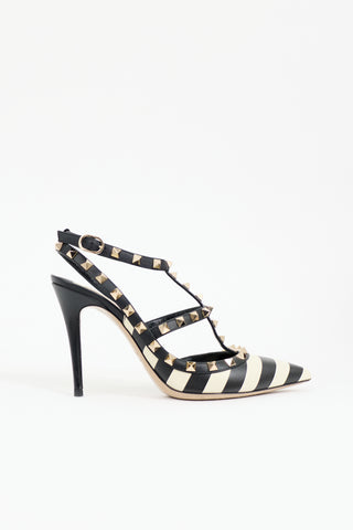 Valentino Striped Rockstud Cage Pump
