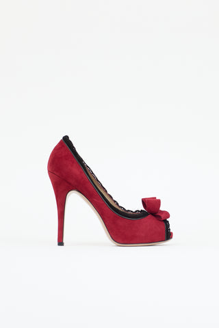 Valentino Suede Peep Toe Platform Pump