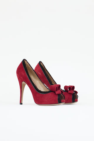 Valentino Suede Peep Toe Platform Pump