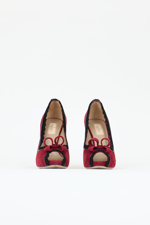 Valentino Suede Peep Toe Platform Pump