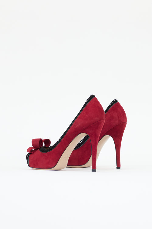 Valentino Suede Peep Toe Platform Pump