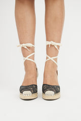 Valentino Black & Beige Lace Espadrille Wedge