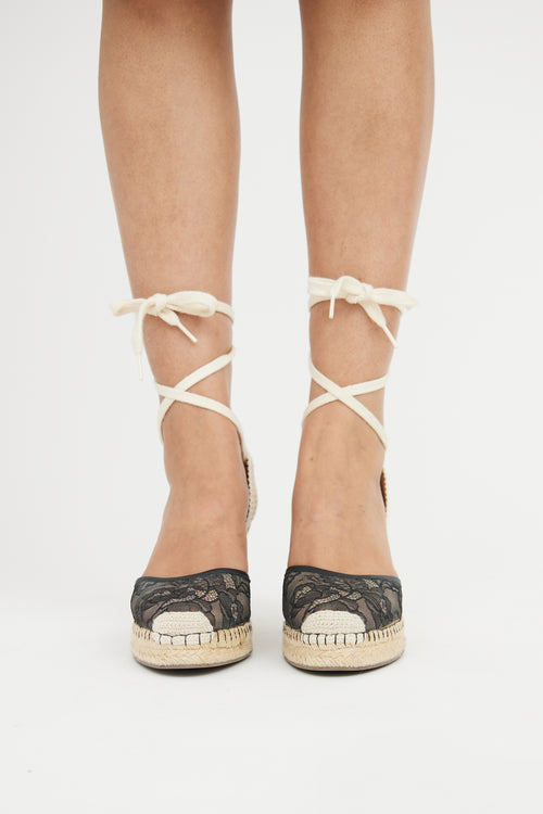 Valentino Black Lace Espadrille Wedge