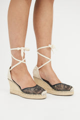 Valentino Black & Beige Lace Espadrille Wedge