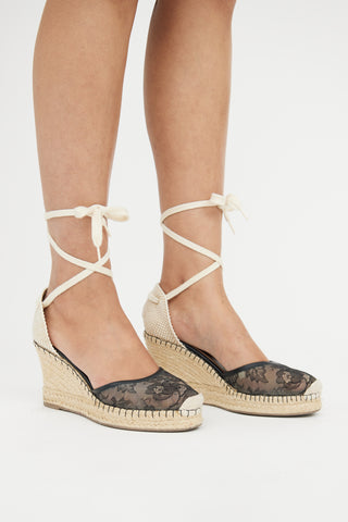 Valentino Black Lace Espadrille Wedge