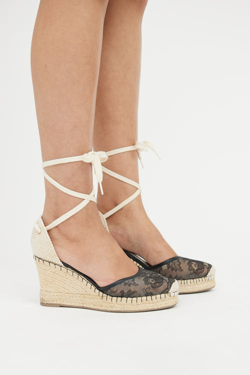 Valentino Black Lace Espadrille Wedge