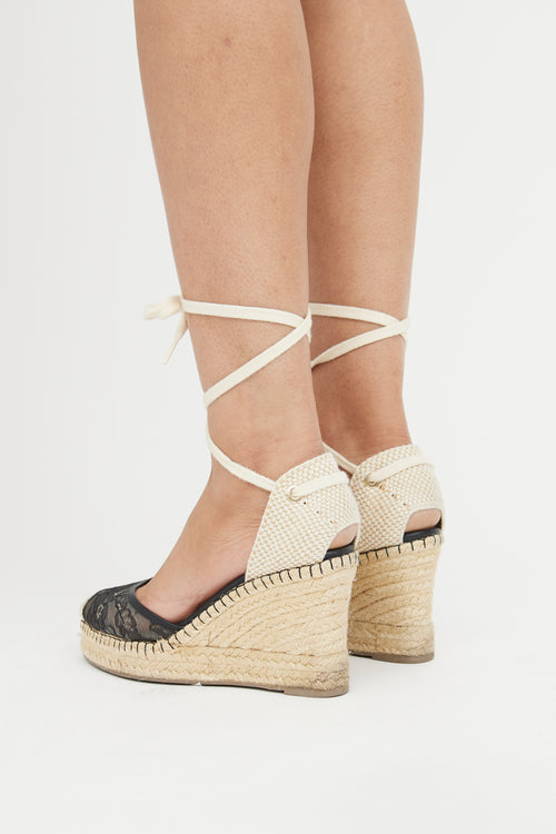 Valentino Black Lace Espadrille Wedge