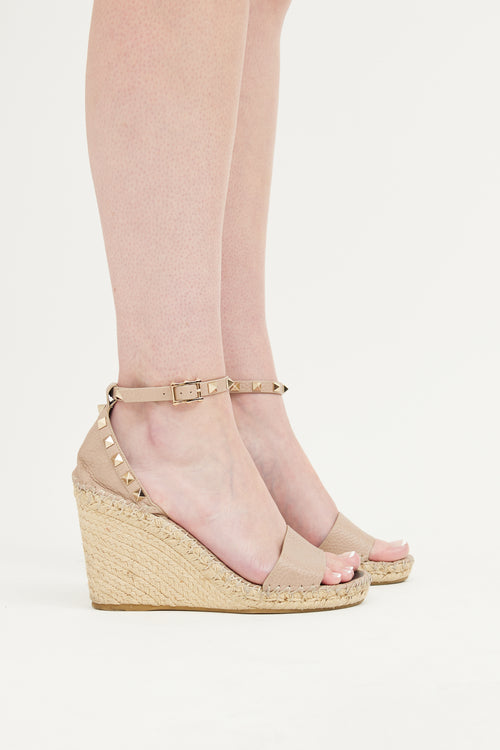 Valentino Taupe Rockstud Espadrille Wedge