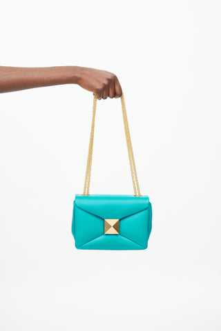 Valentino Turquoise Leather One Stud Shoulder Bag
