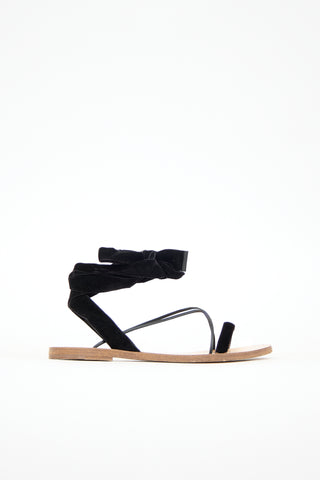 Valentino Velvet & Leather Wrap Sandal