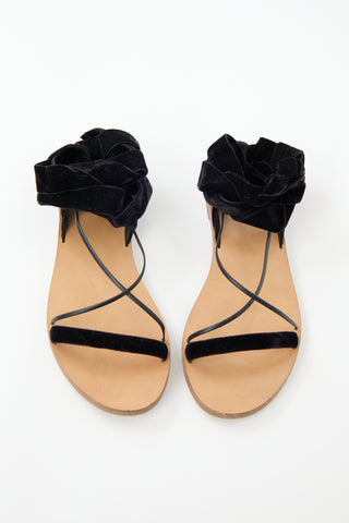 Valentino Velvet & Leather Wrap Sandal