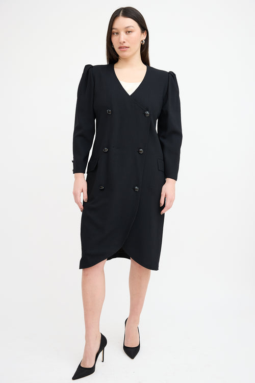 Valentino Vintage Black Satin Yoke Dress