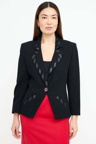 Valentino Vintage Black Wool Ribbon Trim Blazer