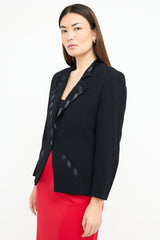 Valentino Vintage Black Wool Ribbon Trim Blazer