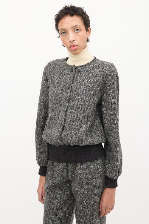 Valentino Vintage Dark Grey Melange Tweed Jacket