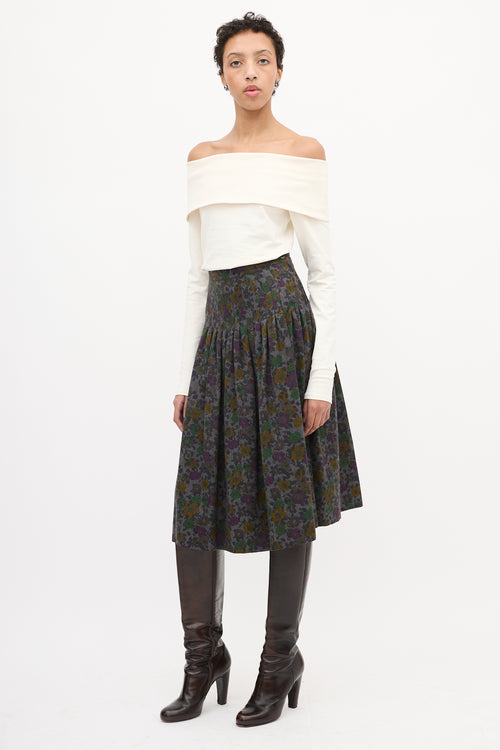 Valentino Vintage Dark Grey & Multi Wool Floral Skirt