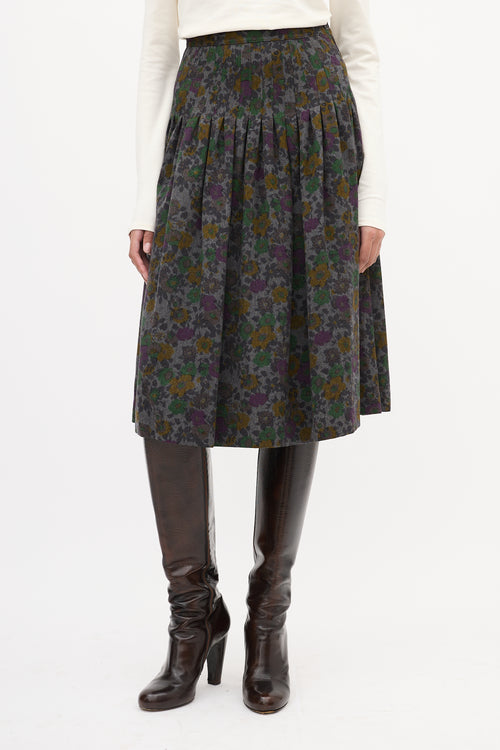 Valentino Vintage Dark Grey & Multi Wool Floral Skirt