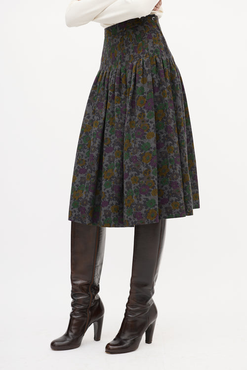 Valentino Vintage Dark Grey & Multi Wool Floral Skirt