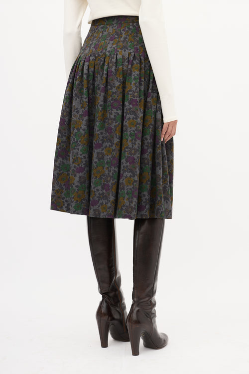 Valentino Vintage Dark Grey & Multi Wool Floral Skirt