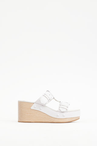 Valentino White & Beige Leather Strap Wedge Heel
