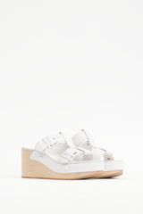 Valentino White & Beige Leather Strap Wedge Heel