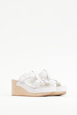 Valentino White & Beige Leather Strap Wedge Heel