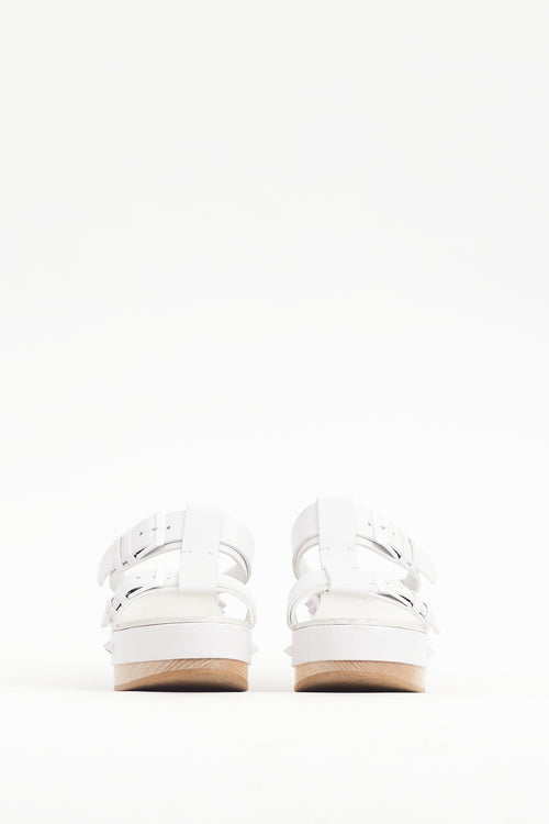 Valentino White & Beige Leather Strap Wedge Heel