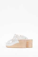 Valentino White & Beige Leather Strap Wedge Heel