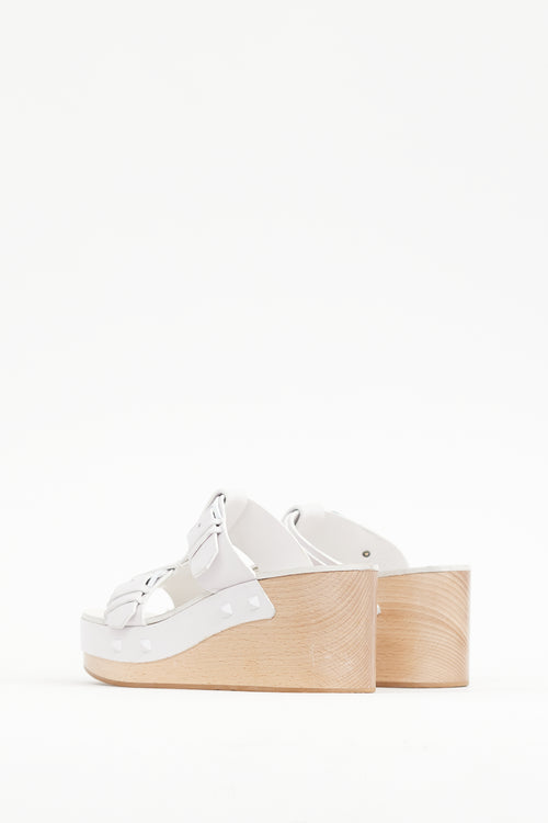 Valentino White & Beige Leather Strap Wedge Heel