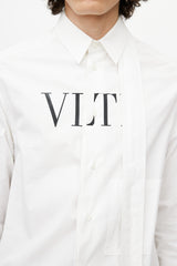 Valentino White & Black Cotton Logo Button Up Shirt