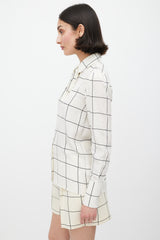 Valentino White & Black Silk Printed Tie Neck Shirt