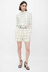 Valentino White & Black Silk Printed Tie Neck Shirt