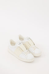 Valentino White & Cream Leather Open Band Sneaker