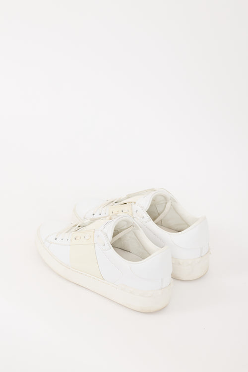 Valentino White & Cream Leather Open Band Sneaker