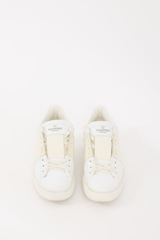Valentino White & Cream Leather Open Band Sneaker