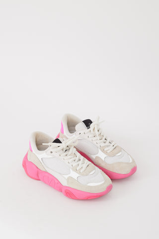 Valentino White & Fuchsia Mesh & Suede Bubbleback Sneaker