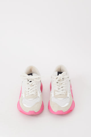 Valentino White & Fuchsia Mesh & Suede Bubbleback Sneaker