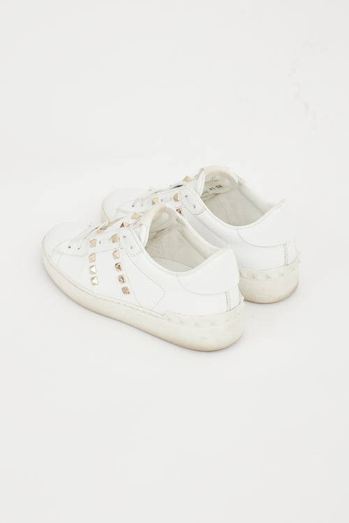Valentino White & Gold Leather Untitled Rockstud Sneaker