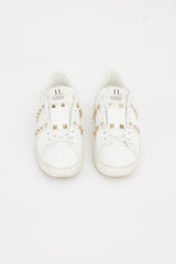 Valentino White & Gold Leather Untitled Rockstud Sneaker