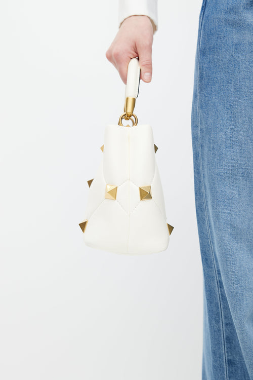 Valentino White & Gold Roman Stud Quilted Leather Bag