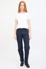 Valentino White Jersey & Eyelet Cotton Back Top