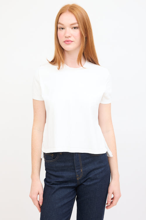 Valentino White Jersey & Eyelet Cotton Back Top